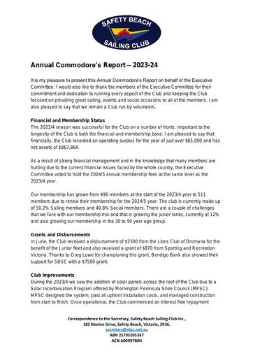 Commodores Annual Report 2023-24