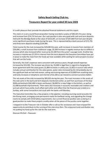 SBSC Treasurers Report 2024
